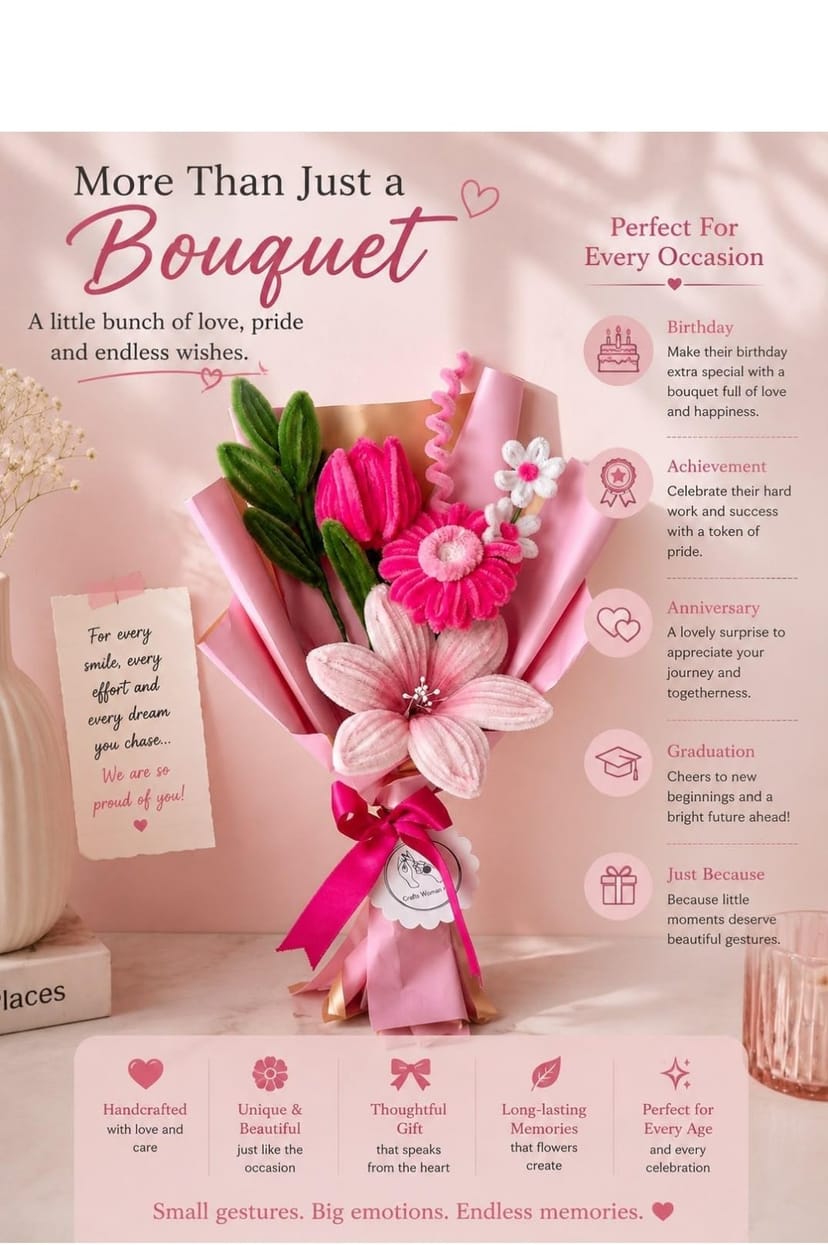 Blushing Pink Chenille Flower Bouquet - Image 3